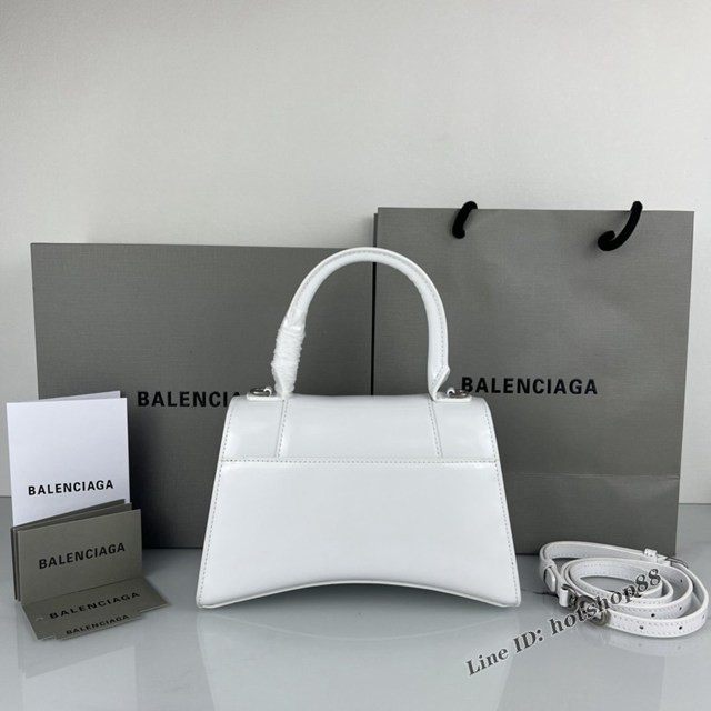 Balenciaga專櫃爆款白色平紋銀扣手提女包 巴黎世家原廠S號Hourglass沙漏包 款號：8895 fyj1201